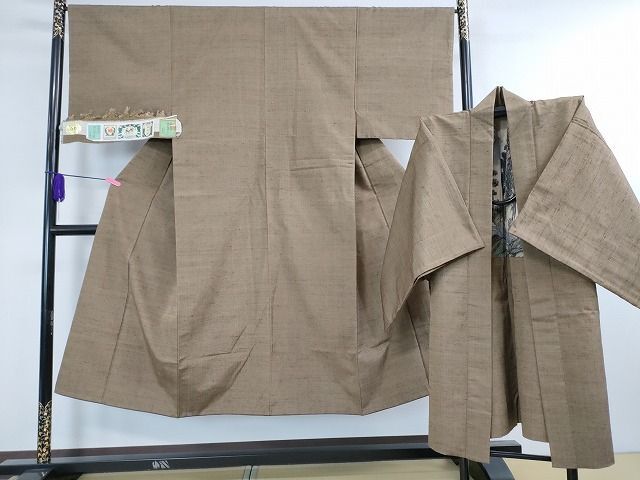 平和屋本店◆極上　男性　結城紬　アンサンブル　奥順謹製　はたおり娘　手緒里　媚茶色地　証紙付き　逸品　DZAA1748kh4