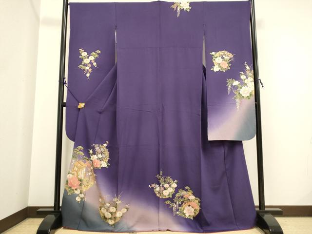 平和屋着物●豪華振袖　御所車花文　暈し染め　金彩　正絹　逸品　DAAL7020du