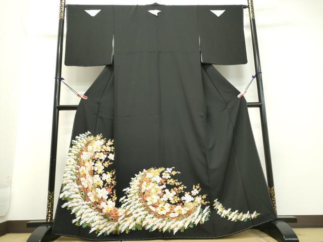 平和屋着物●豪華黒留袖　駒刺繍　熨斗草花文　金彩　正絹　逸品　DAAK0848ud
