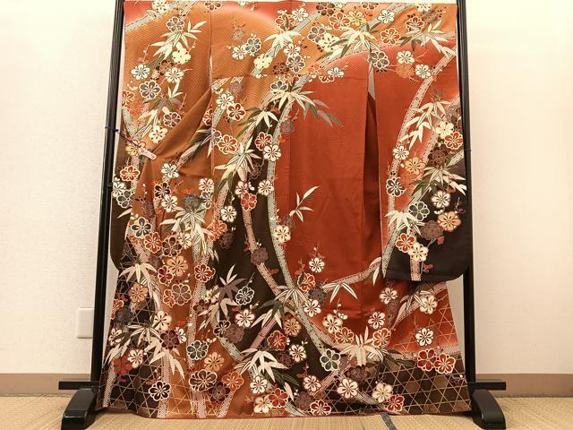 平和屋着物■豪華振袖　籠目舞梅文　金彩　正絹　逸品　BAAM7102ui