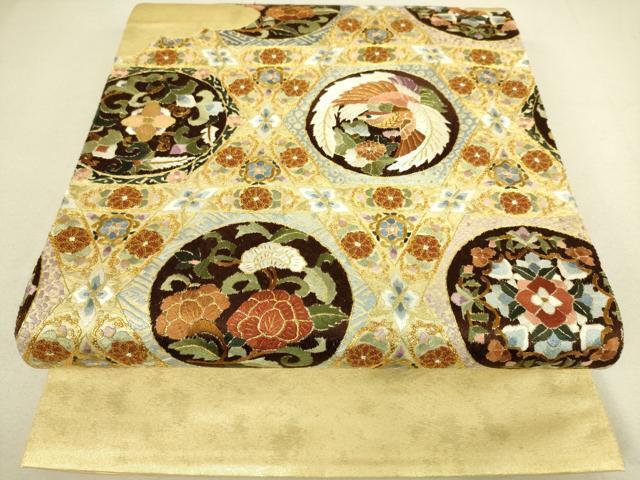平和屋着物●中国三大刺繍　相良刺繍　総刺繍　太鼓柄袋帯　駒刺繍　鳳凰華鳥文　引箔　金糸　正絹　逸品　DAAK8870az
