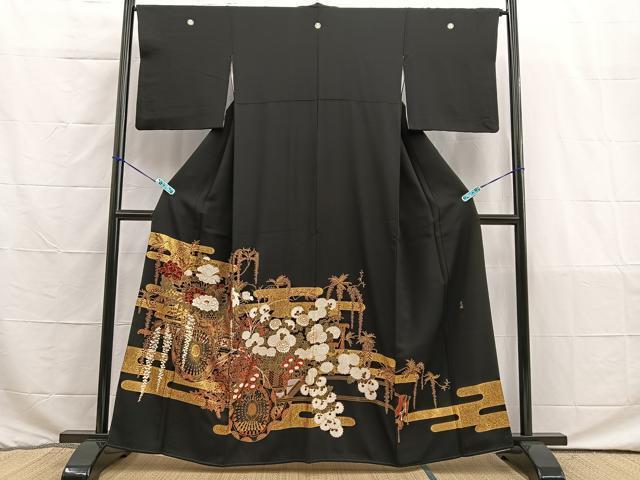 平和屋着物■松尾光琳　黒留袖　工霞花車文　金彩　正絹　逸品　BAAM5366ui