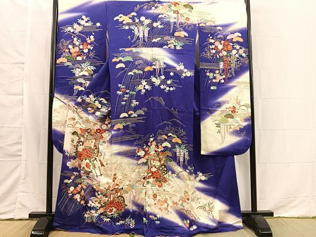 平和屋着物■豪華振袖　御所車草花風景文　暈し染め　金彩　正絹　逸品　BAAM6455xi