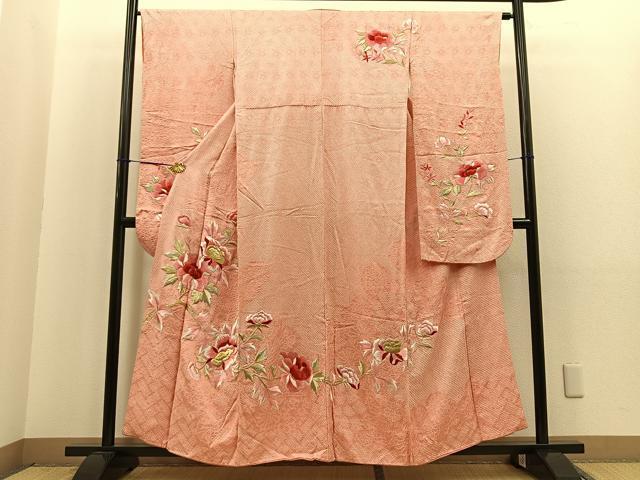 平和屋着物■豪華振袖　総刺繍　絞り　牡丹文　金銀糸　正絹　逸品　BAAM5358ui