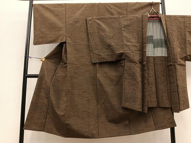 平和屋着物■男性　紬　ひげ紬羽織セット　霞文　正絹　逸品　BAAN0287yt