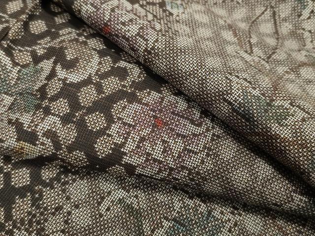 平和屋着物●本場大島紬　泥染め　9マルキ　吉祥花唐草間道　正絹　逸品　CAAL6846gh