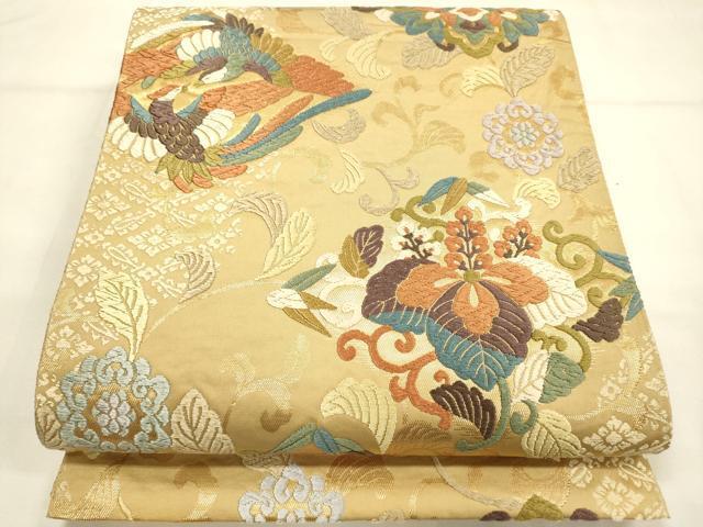 平和屋着物■六通柄袋帯　慶祥唐織　花鳥葵文　金糸　正絹　逸品　DAAL0204we