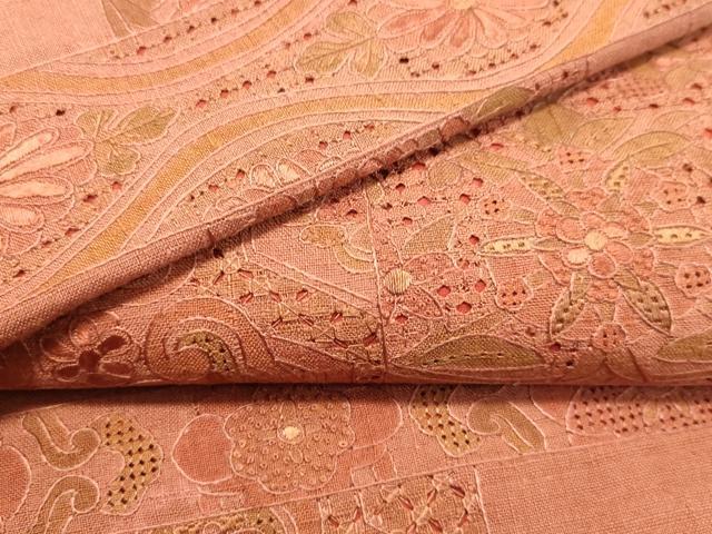平和屋着物■中国三大刺繍　スワトウ刺繍　汕頭刺繍　相良刺繍　総刺繍　太鼓柄袋帯　紬地　洋花文　正絹　逸品　DAAL4811tw