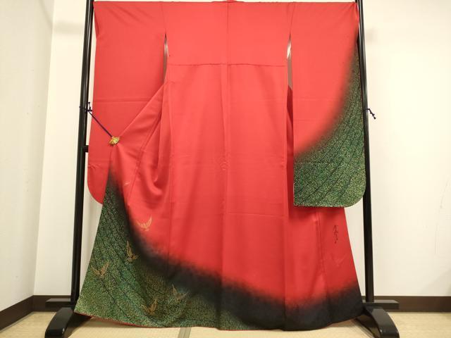 平和屋着物●染色作家　斉藤三才　振袖　三才鳥　暈し染め　金彩　正絹　逸品　DAAL7012du