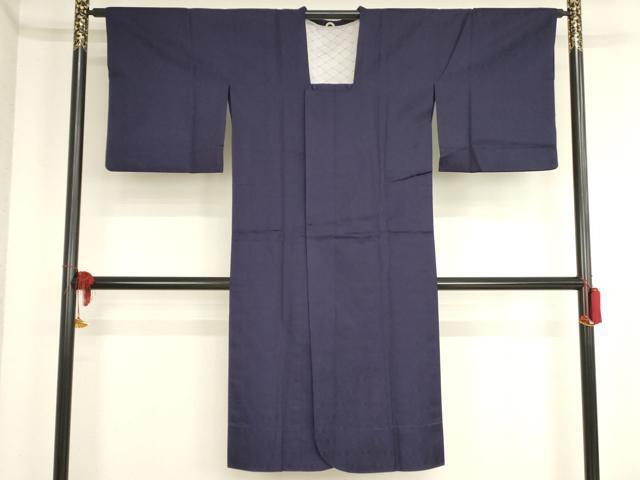 平和屋着物■道行コート　変わり間道地紋　鉄紺色　ロング丈　正絹　逸品　AAAN7287bw