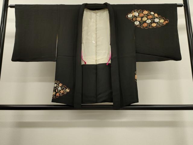 平和屋着物■羽織　刺繍　雲重ね花唐草文　黒地　金銀糸　正絹　逸品　CAAL4106dy