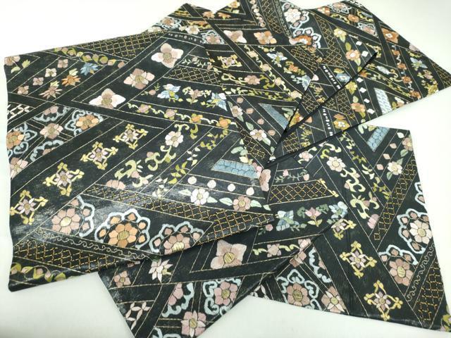 平和屋着物●極上　中国三大刺繍　スワトウ刺繍　汕頭刺繍　総刺繍　袋帯　檜垣花文　黒地　金糸　引箔　正絹　逸品　DAAL5436ps