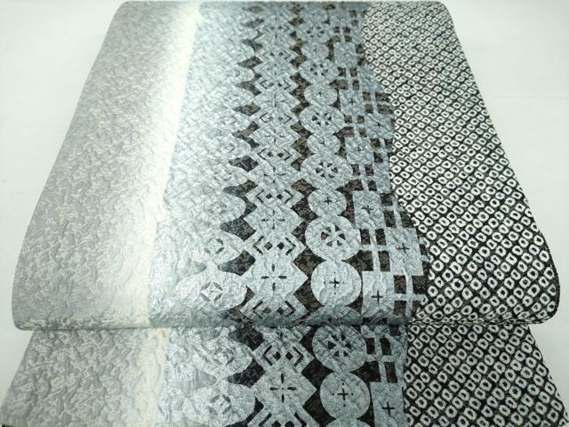 平和屋着物●全通柄袋帯　絞り　ふくれ織　吉祥間道　銀彩　金通し地　正絹　逸品　未使用　DAAL5438ps