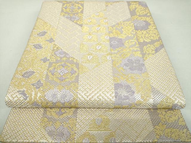平和屋着物●六通柄袋帯　金華山織　変わり花間道　金糸　正絹　逸品　未使用　DAAL5444ps
