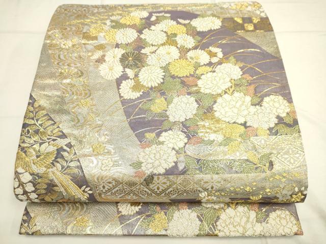 平和屋着物■全通柄袋帯　草花文　金糸　引箔　やまと誂製　正絹　逸品　DAAL4193jm