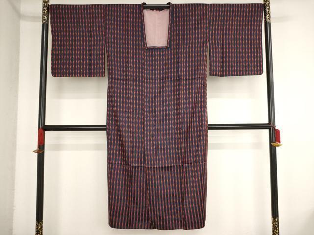 平和屋着物■道行コート　雨コート　間道　ロング丈　正絹　逸品　AAAN7331bw