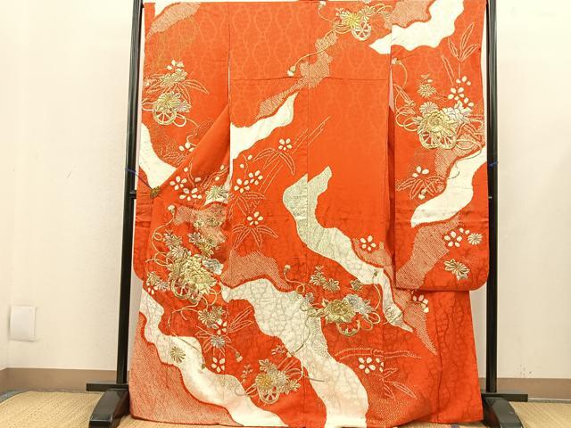 平和屋着物■豪華振袖　駒刺繍　絞り　花車文　金彩　正絹　逸品　BAAN7606ct