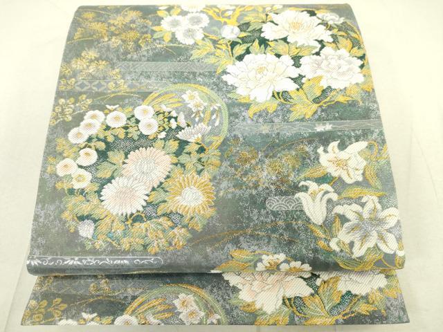 平和屋着物■六通柄袋帯　草花丸文　金銀糸　引箔　正絹　逸品　DAAL4144jm