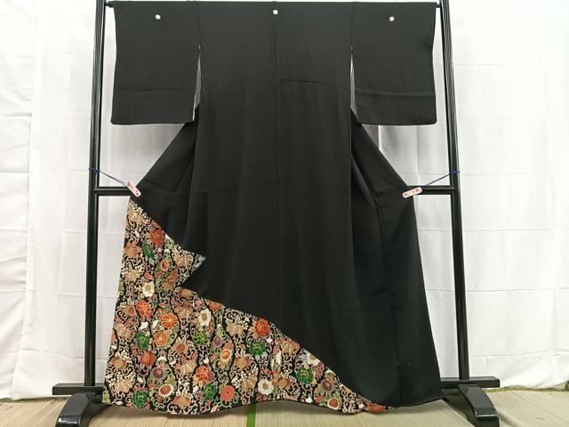 平和屋着物■豪華黒留袖　駒刺繍　立涌草花文　金彩　正絹　逸品　BAAN1731xi