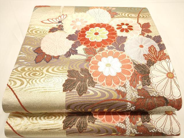 平和屋着物■西陣　とみや織物謹製　とみや帯　六通柄袋帯　唐織　流水菊松文　金糸　証紙付き　正絹　逸品　DAAK3377op