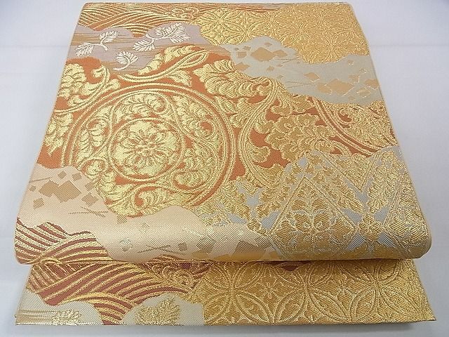 平和屋本店◆極上　西陣　川島織物　六通柄　本袋帯　道長名物裂　金糸　逸品　DZAA0927kh4