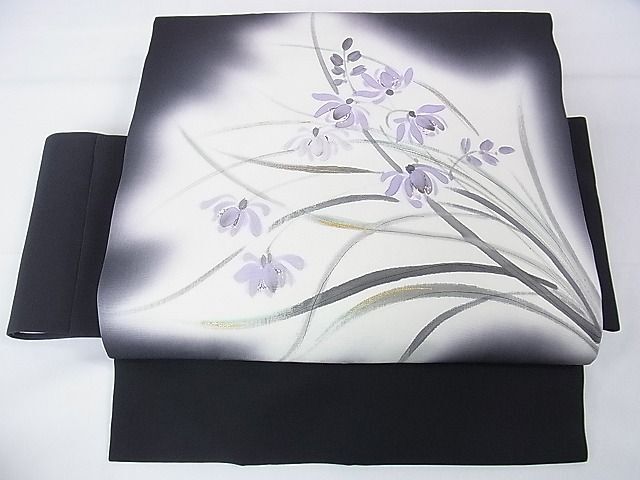 平和屋本店◆極上　塩瀬　ワンタッチつけ帯　草花文　手描き　黒地　金彩　逸品　未使用　DZAA1130kh4