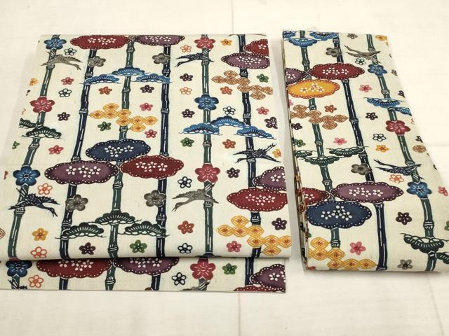 平和屋着物●本場琉球　紅型　つけ帯　松竹梅　正絹　逸品　AAAO8787wj
