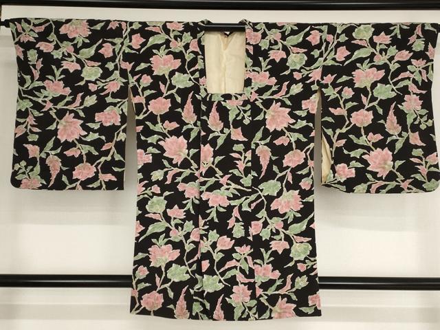 平和屋着物■道行コート　手描き　花唐草尽くし　正絹　逸品　AAAO9592bw