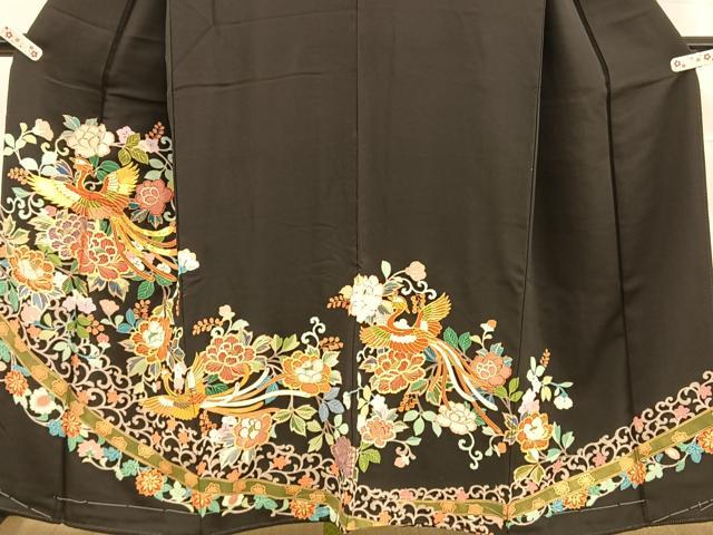 平和屋着物■豪華黒留袖　駒刺繍　鳳凰草花文　金彩　正絹　逸品　未使用　BAAM6437xi