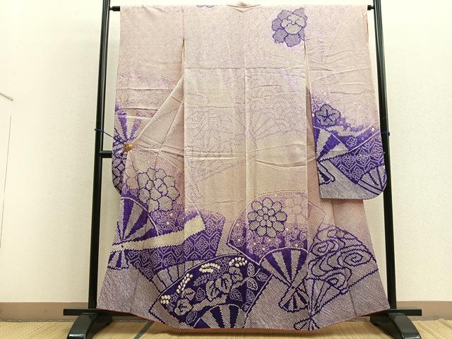 平和屋着物■豪華振袖　総絞り　扇面花文　正絹　逸品　BAAL8879ct