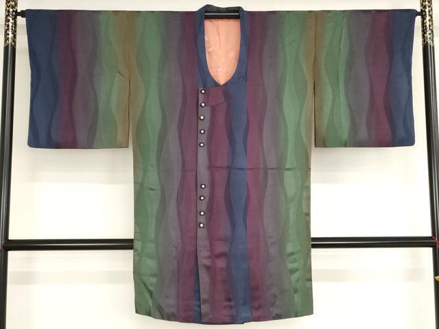 平和屋着物■道行コート　立涌間道地紋　ロング丈　正絹　逸品　AAAO9596bw