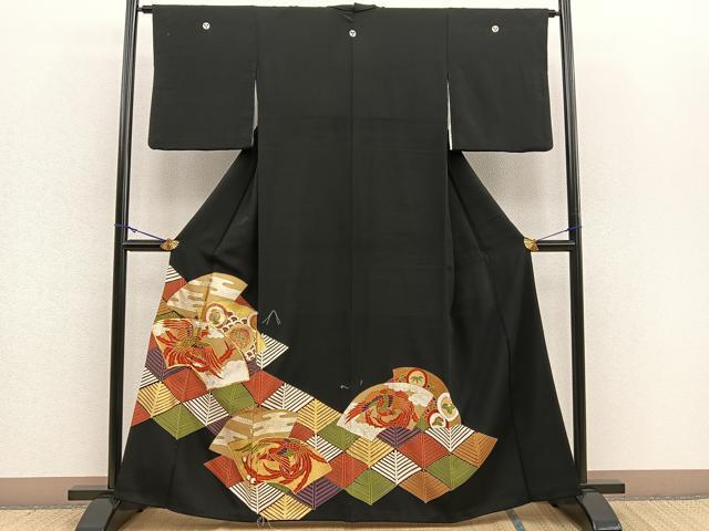 平和屋着物■豪華黒留袖　駒刺繍　地紙鳳凰宝尽くし　金銀糸　金彩　正絹　逸品　BAAN7102yt