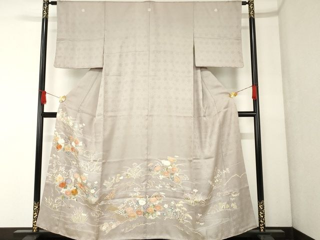 平和屋着物■豪華色留袖　刺繍　草花文　金糸　正絹　逸品　AAAL8372Acs