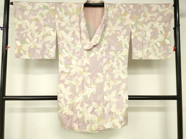 平和屋着物■和装コート　地紋起こし　刺繍　草花文　ロング丈　正絹　逸品　未使用　DAAK9420cm