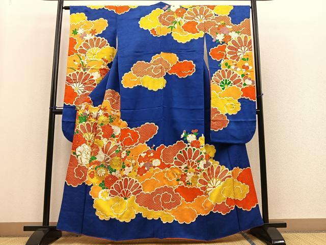 平和屋着物■豪華振袖　駒刺繍　雲重ね花文　金彩　正絹　逸品　BAAM5495ev