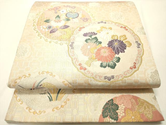 平和屋着物■六通柄袋帯　唐織　花絵皿文　金糸　正絹　逸品　DAAL4758tw