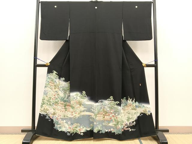 平和屋着物■本加賀友禅作家　北香園　黒留袖　御所解草花文　暈し染め　正絹　逸品　BAAN0257yt