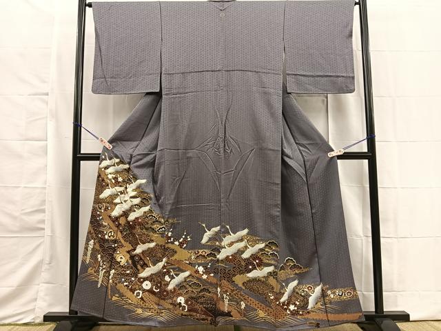 平和屋着物■豪華色留袖　飛鶴宝尽くし花文　金彩　正絹　逸品　BAAM6339xi