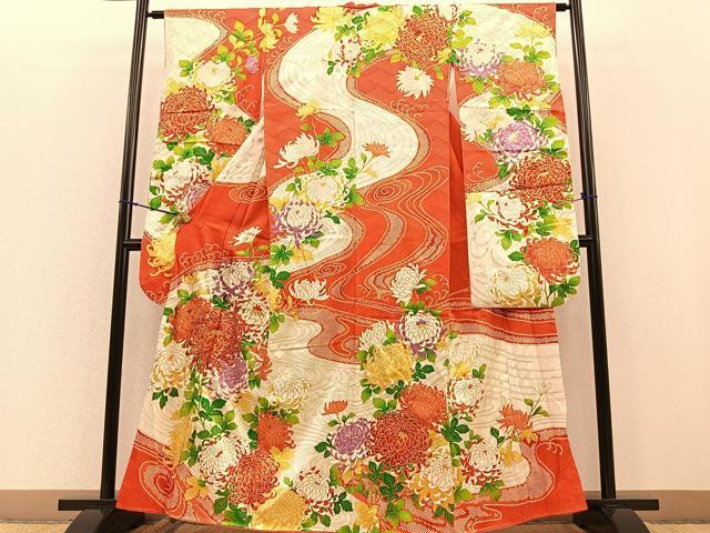 平和屋着物■豪華振袖　駒刺繍　流水鹿の子菊文　金彩　正絹　逸品　BAAN0409gt