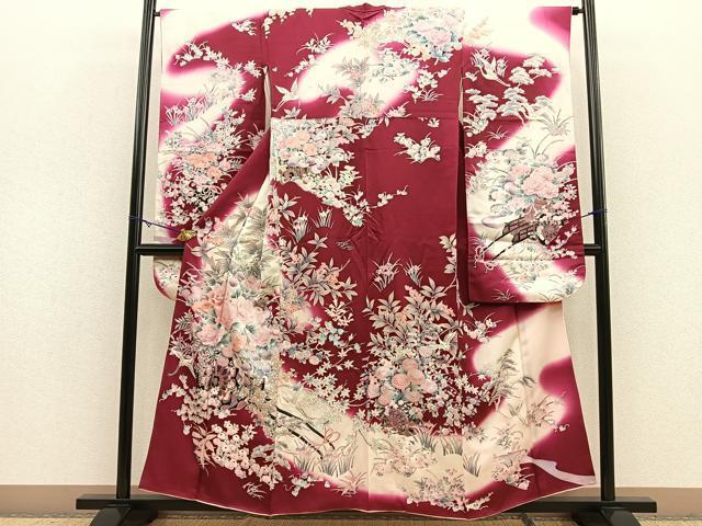平和屋着物■豪華振袖　飛鶴花車文　暈し染め　銀彩　正絹　逸品　BAAM5594yt