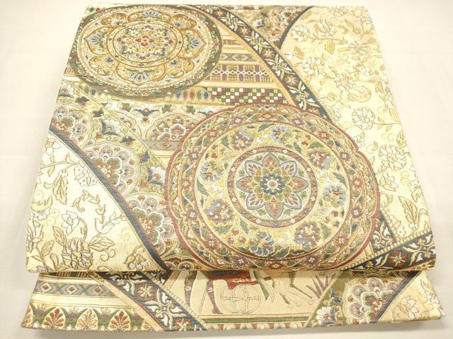 平和屋着物■六通柄袋帯　正倉院動物花文　金糸　正絹　逸品　DAAK3307op