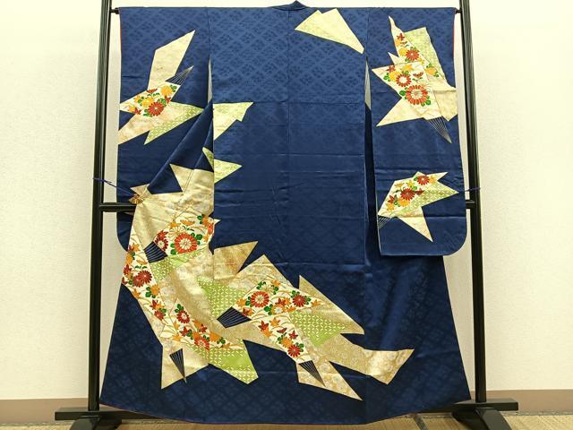 平和屋着物■豪華振袖　駒刺繍　扇面草花文　金彩　正絹　逸品　BAAN0208yt