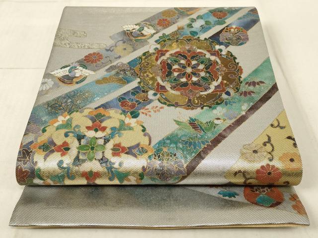 螺鈿細工 綴螺鈿織 木村幸啓 袋帯 菱文様 引箔 金糸 正絹 作品 螺鈿細工 綴螺鈿織 木村幸啓 袋帯 菱文様 引箔 金糸 正絹 作品