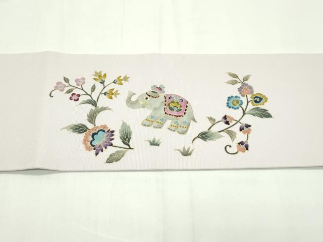 平和屋本店■極上　岡重謹製　OKAJIMA　九寸名古屋帯　象　更紗花文　金彩　逸品　未使用　CZAA1569s5