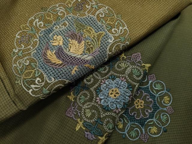 平和屋着物○訪問着 本場大島紬 総刺繍 スワトウ刺繍 鳳凰草花文 平和屋着物○訪問着 本場大島紬 総刺繍 スワトウ刺繍 鳳凰草花文