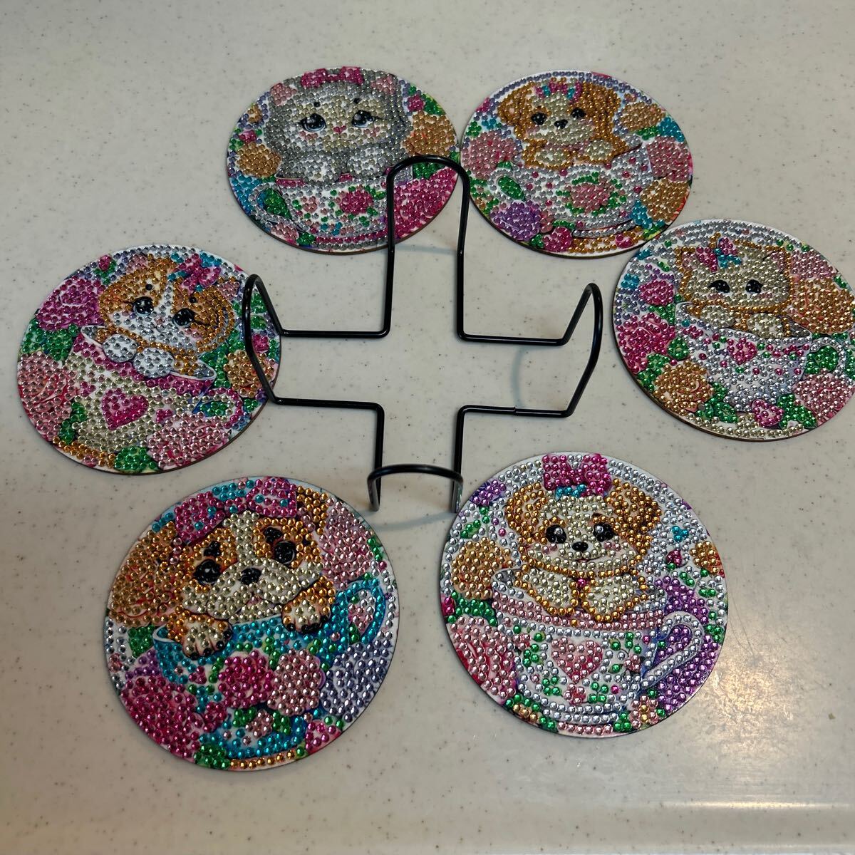 ハンドメイド／コースター/ペット ネコ／ティータイム/未使用 _画像1