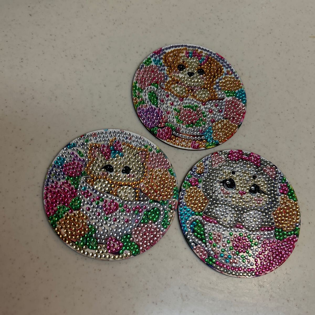 ハンドメイド／コースター/ペット ネコ／ティータイム/未使用 _画像3