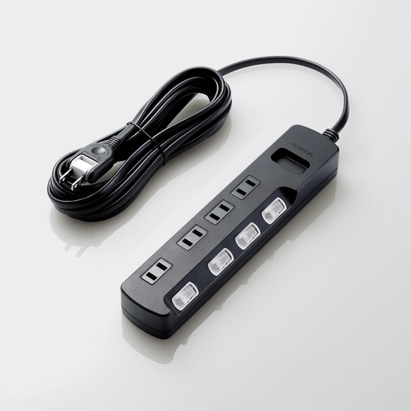 TV用ほこり防止シャッター付雷ガードタップ 5.0m 4個口タイプ 高性能雷サージ吸収素子內蔵 TVなどの精密機器を雷から守る: AVT-K6A-2450BK