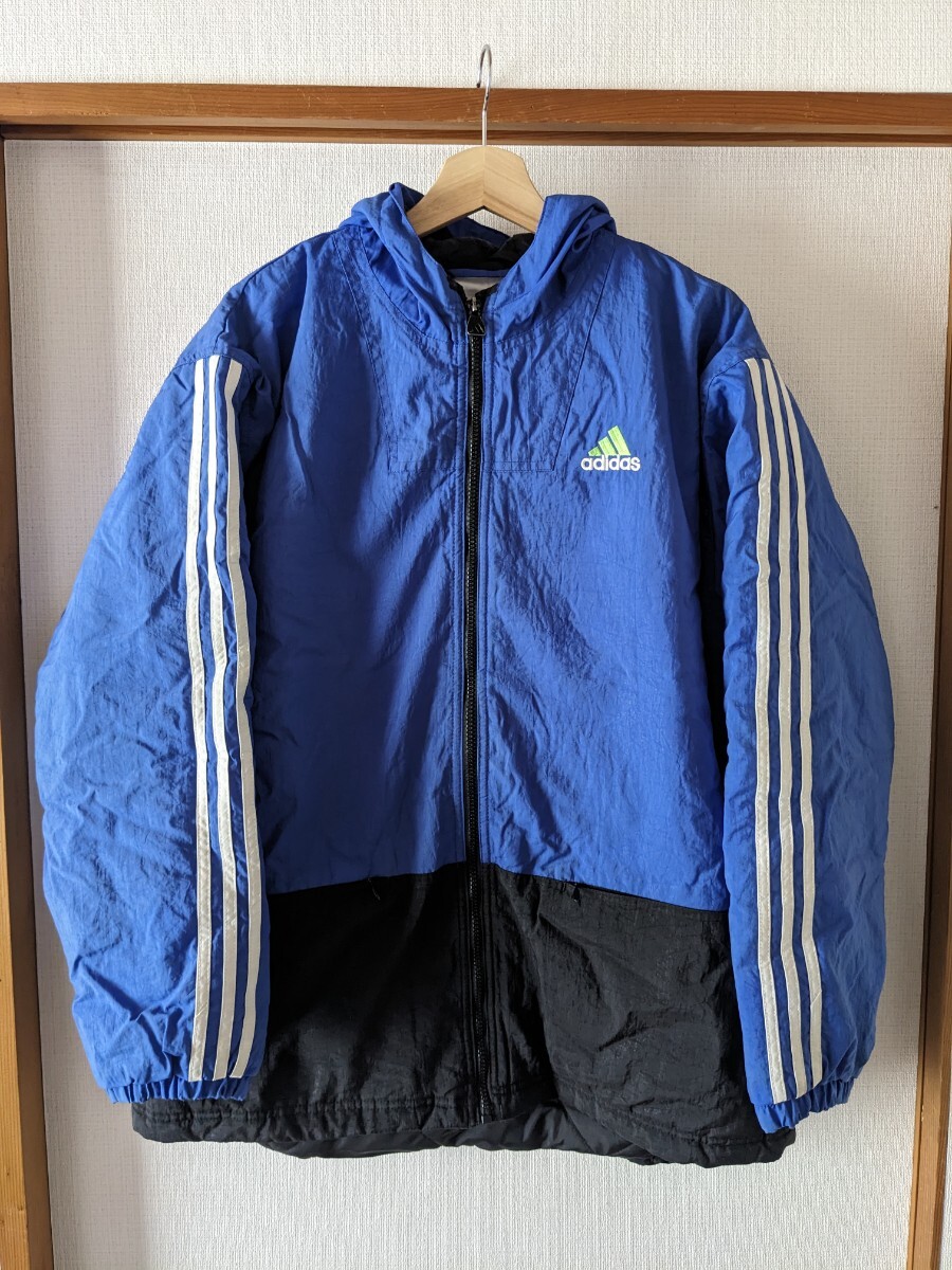 【ヴィンテージ古着】adidas / アディダス フード付き 中綿入り ナイロンジャケット ブルー XL
