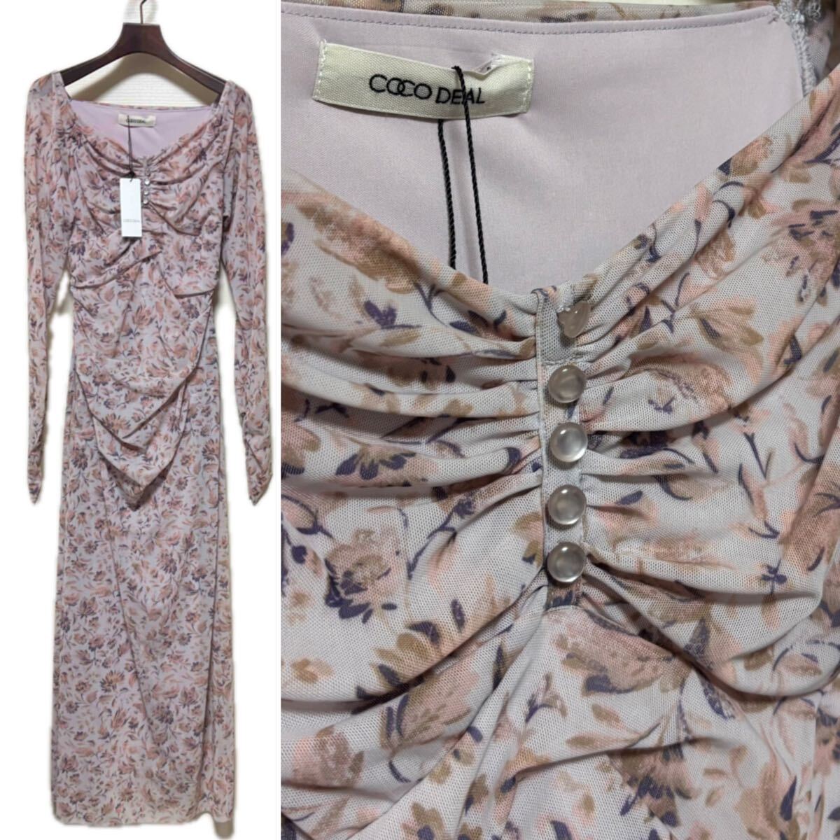 新品 COCODEAL ココディール 花柄 長袖 ストレッチワンピース 2 新品 COCODEAL ココディール 花柄 長袖 ストレッチワンピース 2